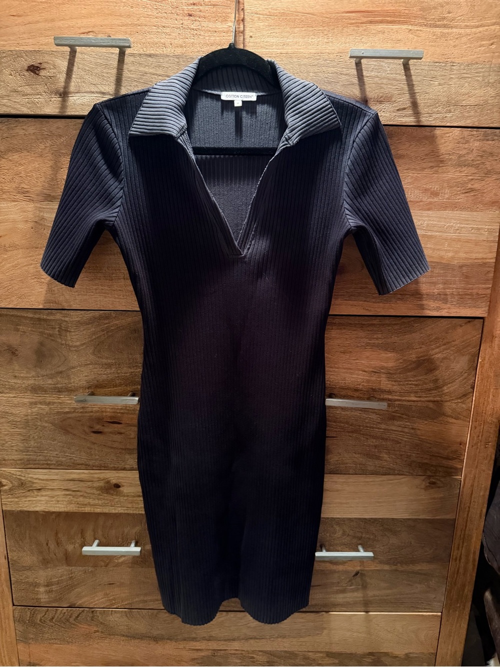 Cotton Citizen Charcoal Ribbed Bodycon Knit Pole Dress